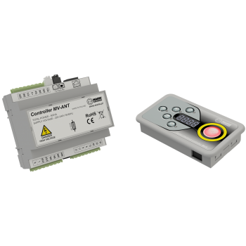 The MV9 controller with the MV-ANT module supports one motor and two lamps