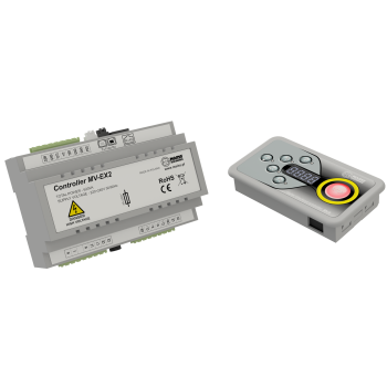 The MV9 controller with the MV-EX2 module supports two motors and two lamps